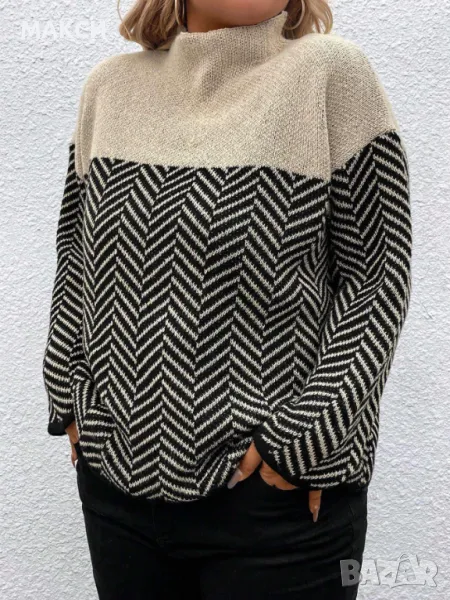 Макси топла, много мека и силно еластична зимна блуза в модерен десен и кройка , снимка 1