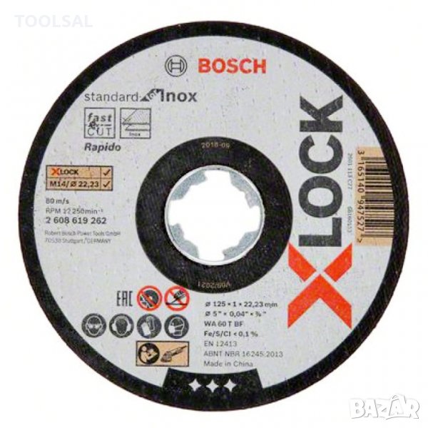 Диск Bosch карбофлексен за рязане на неръждаема стомана 125x1x22.23 мм, X-lock, WA 60 T BF, X-LOCK S, снимка 1