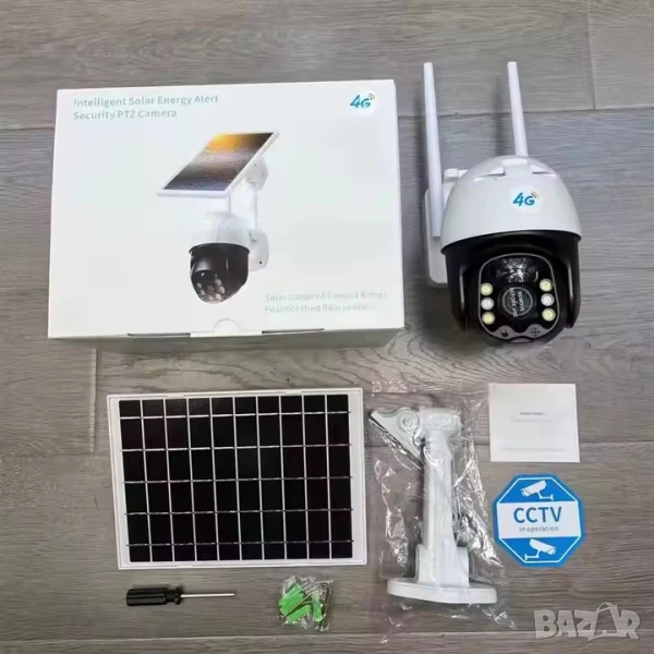 Външна 4G соларна въртяща се камера с панел, SIM карта, 10MP, Детектор на движение, снимка 1