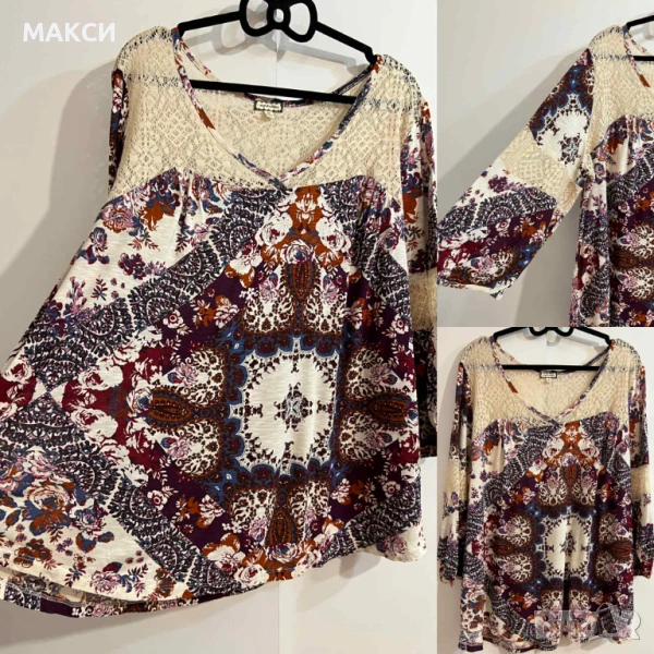 Прекрасна еластична и мека дълга туника с 7/8 ръкави и прекрасна дантела - лека, дишаща и комфортна , снимка 1