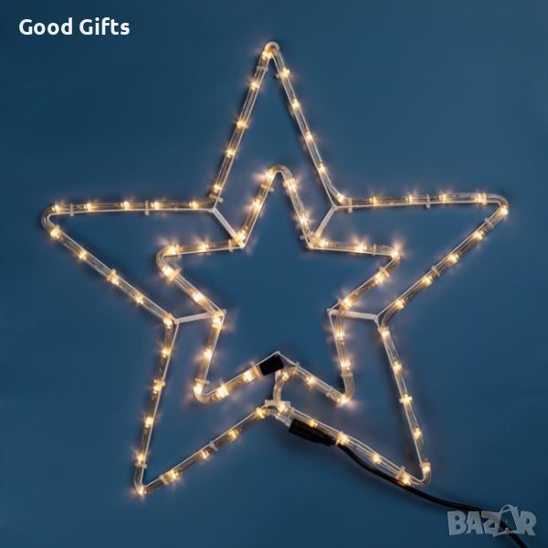 Светеща двойна коледна звезда, 55см, Топло бяло, снимка 1