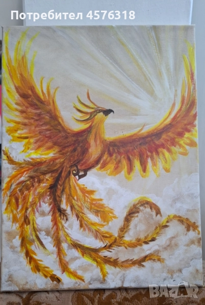 Феникс акварелна картина на платно 30/40, снимка 1