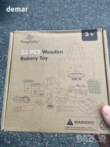 Дървен комплект играчки с храна за пекарна, 23 части, аксесоари за игра в кухнята, снимка 9 - Образователни игри - 54028771