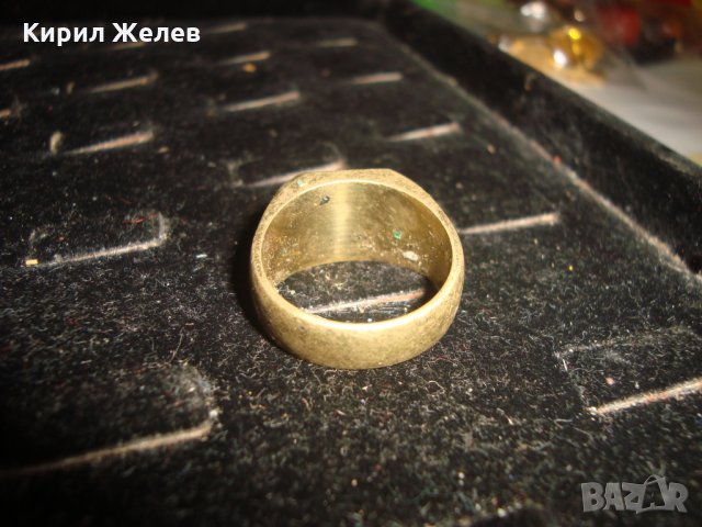 СТАР ПОЗЛАТЕН МАСИВЕН БРОНЗОВ АРТ ДЕКО ПРЪСТЕН ДУБЛЕ ОРНАМЕНТИРАН РЪЧНО МАЙСТОРСКА ИЗРАБОТКА 21859, снимка 3 - Пръстени - 33737053