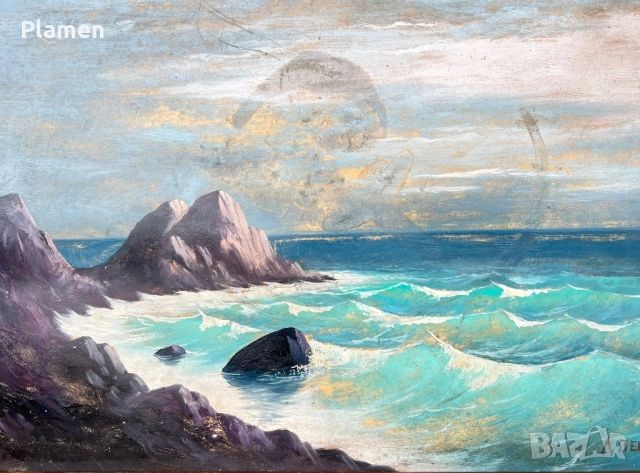 УНИКАТ КАРТИНА МАСЛО МОРСКИ ПЕЙЗАЖ А ПЕЙЧЕВ, снимка 3 - Картини - 54148650