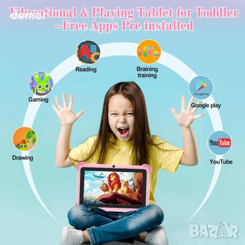 Детски таблет с WIFI, двойна камера, сензорен екран, удароустойчив калъф, родителски контрол, 3-7 г, снимка 3 - Таблети - 50765483