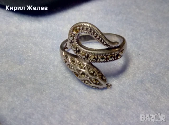 ЗМИЕВИДЕН МАРКОВ МАРКАЗИТЕН СРЕБЪРЕН ПРЪСТЕН СРЕБРО 925 с БЛЕСТЯЩИ ФАСЕТИРАНИ МАРКАЗИТИ 47472, снимка 9 - Пръстени - 50489040