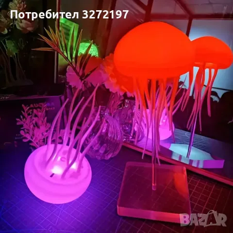 2024 Дизайнерска Акумулаторна LED Лампа Медуза RGB Градиент,Звуков Контрол и Сензор за Докосване,USB, снимка 12 - Настолни лампи - 47995276