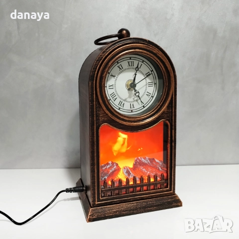 Декоративна ретро камина с часовник, USB, 25 см