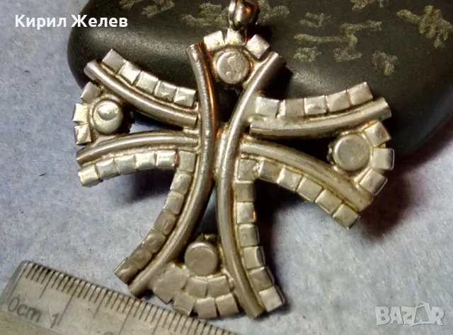 СРЕБРИСТ ВИНТИДЖ АРТ КРЪСТОВИДЕН ПЕНДАНТ с ФАСЕТИРАНИ КРИСТАЛИ 48829, снимка 3 - Колиета, медальони, синджири - 48842251