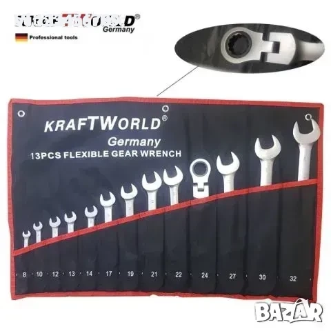 звездогаечни тресчотни ключове с чупещо рамо от 8мм до 32мм 13 части KRAFTWELLE, снимка 2 - Ключове - 52261681
