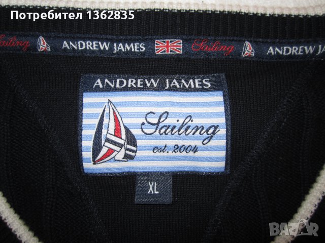 НОВ луксозен тъмно син яхтаджийски шпиц пуловер ANDREW JAMES размер XL , снимка 8 - Пуловери - 42728124