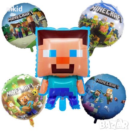 4 модела Minecraft Майнкрафт кръгъл фолио фолиев балон хелий или въздух рожден ден, снимка 2 - Други - 32990567
