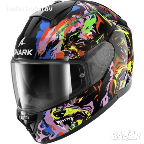ТОП ЦЕНА Каска за мотор SHARK RIDILL2 RAGING BEAST blue/pink ,очила, снимка 1