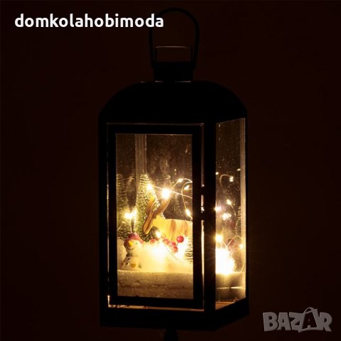 Коледен фенер,15х15х36см ЛЕд осветление,елен ,снежен, човек Елха сняг