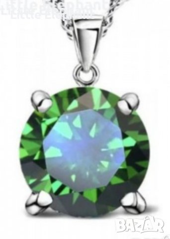 Сребърно колие с ланче,green/Сребърни висящи обеци,green/нови