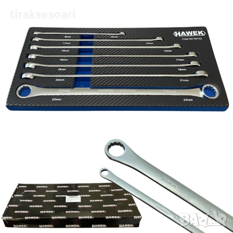 Комплект Дълги Прави Звездогаечни (Удължени) Ключове HAWEK 7 части – 8-24 мм