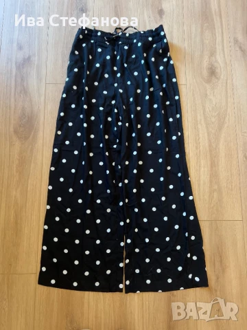 Уникален нов  елегантен ежедневен панталон вискоза черен на бели точки , снимка 4 - Панталони - 50582408