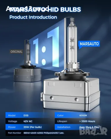Ксенонови крушки Marsauto D3S HID 6000K – комплект 2 броя, снимка 2 - Аксесоари и консумативи - 55911590