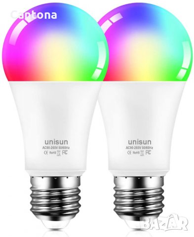 2 бр. 10 W, 850LM Smart Wi-Fi RGBCW LED Light Bulb Unisun , Alexa, Google Home