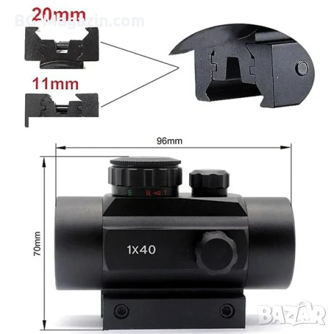 Тактически прицел 1×40 бързомер мерник за лов еърсофт въздушна пушка оптика за оръжие лък малък, снимка 7 - Оборудване и аксесоари за оръжия - 51051606