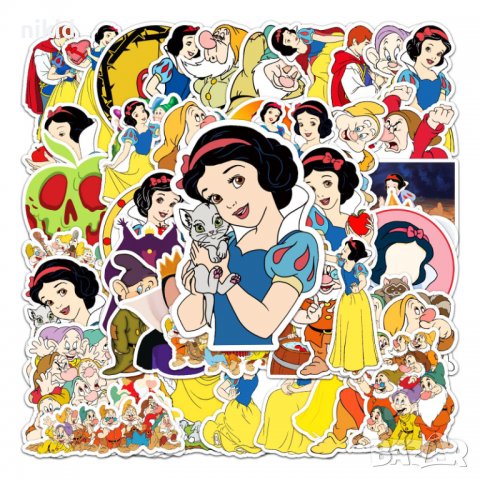 50 бр Снежанка и Седемте Джуджета самозалепващи лепенки стикери за украса декор