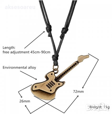 Колие китара кожена огърлица дължината може да се регулира свободно Колие с висулка медальон, снимка 3 - Колиета, медальони, синджири - 38291155