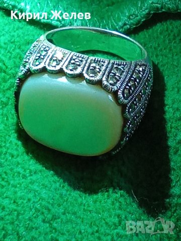 СКЪПОЦЕНЕН СРЕБЪРЕН БУТИКОВ ПРЪСТЕН СРЕБРО 925 с ОГРОМЕН ШЛИФОВАН МЛЕЧЕН БЯЛ ОПАЛ и МАРКАЗИТИ 32389, снимка 18 - Пръстени - 38342983