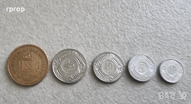 Монети. Карибски басеин. Холандски Антили. 1, 5, 10, 25 цента  и 1 гулден . 5 бр. 
