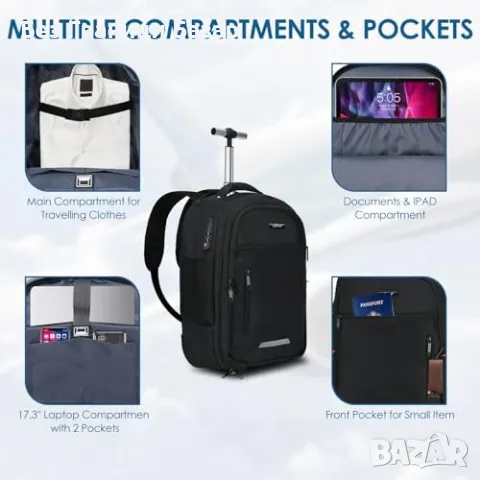 Нова Мултифункционална раница с колела за лаптоп 17 инча, водоустойчива, снимка 5 - Раници - 47992829