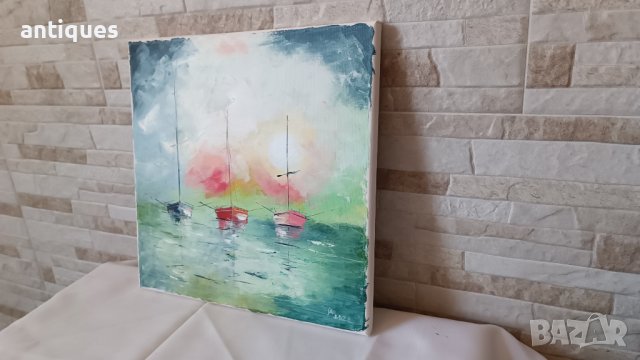 Картина "Лодки" - маслени бои на платно - 30/30см, снимка 3 - Картини - 39435708