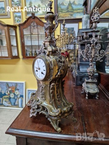 Красив голям антикварен френски бронзов каминен часовник , снимка 5 - Антикварни и старинни предмети - 39965563