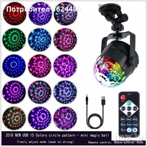 LED Диско парти лампа 7 цвята, снимка 7 - Лед осветление - 39985396