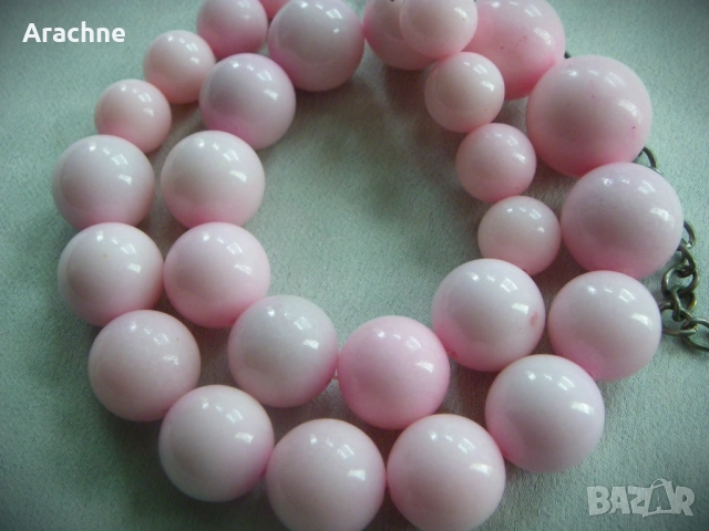 Едър гердан от рядък розов нефрит, снимка 3 - Гривни - 53304996