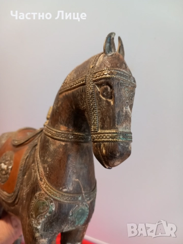 Старинна Статуетка КОН , Дърво и Бронз, снимка 6 - Антикварни и старинни предмети - 52328999