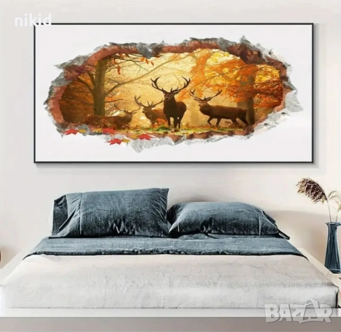 Елен Елени в гора Ловен лов ловец ловджия картина платно канва пано, снимка 2 - Картини - 52880240