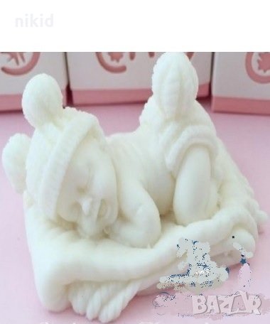 3D бебе с плетени заешки уши шапчица и гащички опашле на възглавница силиконов молд фондан гипс, снимка 7 - Форми - 18545629