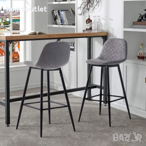 ПРОМОЦИЯ Високи бар столове с дамаска от висококачествена PU кожа, к-кт от 2 бр C-UDC061GY, снимка 2 - Столове - 49196309