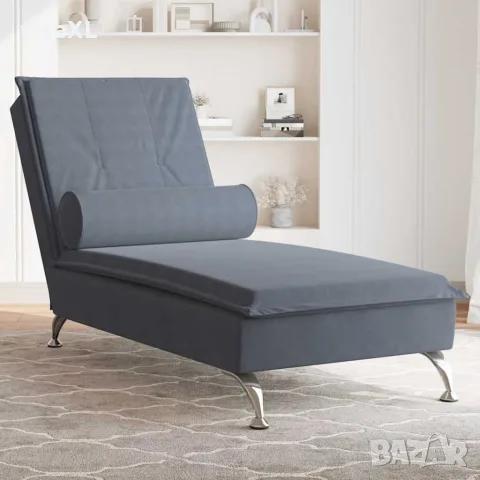 vidaXL Масажна кушетка с болстер, тъмносива, кадифе, снимка 2 - Кушетки - 56147467