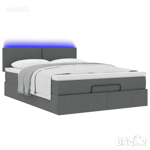 vidaXL Османска легло с матрак и LED, тъмносиво, 140x200 см, плат, снимка 6 - Спални и легла - 56147017