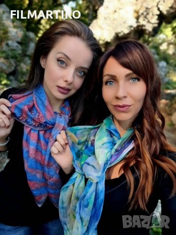 Ръчно рисуван копринен шал "HYPNOTIC", снимка 2 - Шалове - 38459556