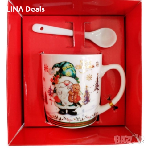 Празничен комплект чаша + лъжичка в луксозна кутия – Merry Christmas, снимка 7 - Чаши - 52585852