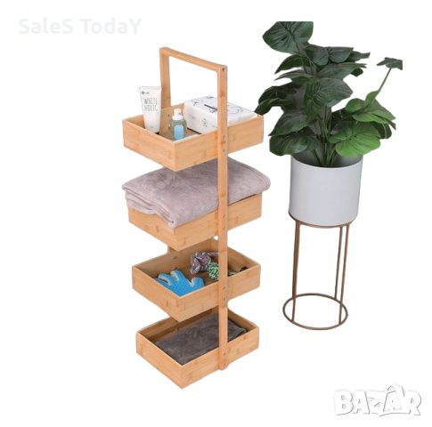 Етажерка, Бамбуков стелаж с 4 рафта, снимка 4 - Етажерки - 42682866