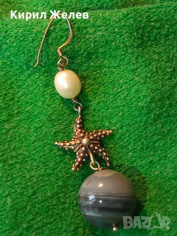 ШАРМАНТНА ЗВЕЗДОВИДНА СРЕБЪРНА ОБЕЦА СРЕБРО 925 с ЕСТЕСТВЕНА БЯЛА ПЕРЛА и ШЛИФОВАН ОБСИДИАН 48943, снимка 18 - Обеци - 48954855