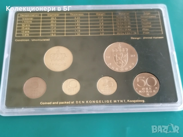 СЕТ С ПЕТ МОНЕТИ ОТ НОРВЕГИЯ 1982 ГОДИНА, снимка 3 - Нумизматика и бонистика - 54110768