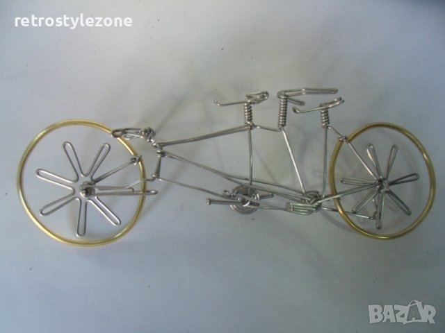 № 6891 стара фигура - велосипед   - изработен от тел   - размери - дължина 28 см , височина 8 см , снимка 2 - Други ценни предмети - 40014862