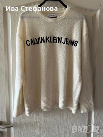  пуловер вълна кашмир цвят слонова кост, с кройка Calvin Klein Jeans, с лека кройка, мек и топ, снимка 7 - Блузи с дълъг ръкав и пуловери - 51864687
