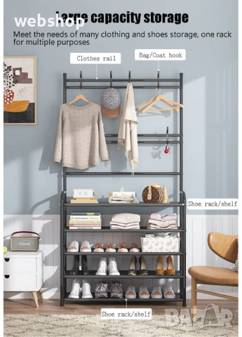 МУЛТИФУНКЦИОНАЛНА ЕТАЖЕРКА СЪС ЗАКАЧАЛКИ И РАФТОВЕ ЗА ОБУВКИ, снимка 6 - Етажерки - 36440519