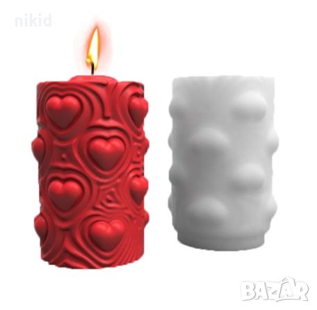 3D Висок цилиндър на сърца силиконов молд форма калъп свещ декор смола гипс шоколад сапун, снимка 2 - Форми - 40527725