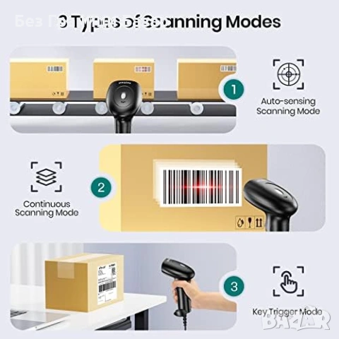 Нов Жичен USB QR баркод четец 1D/2D със автоматично сканиране за POS и склад, снимка 4 - Друга електроника - 53048394